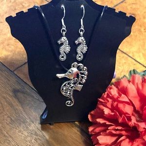 Handmade Sea Horse Silver Alloy Earrings and Necklace Combo Lot Jewelry Set